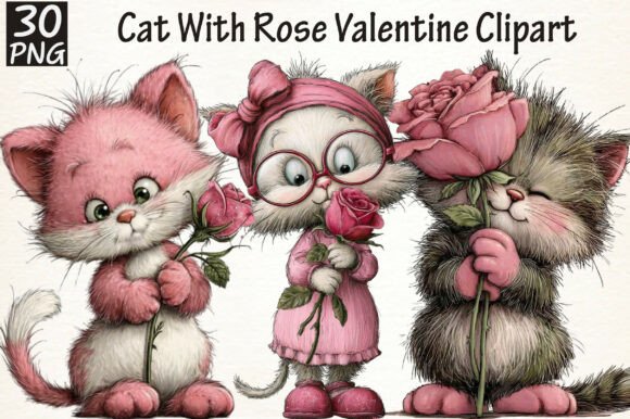 Download Cat with Rose Valentine Clipart - Cat with rose Collection