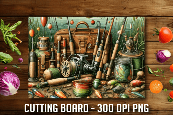 Download Antique Fishing Tackle Cutting Board - Fishing Collection