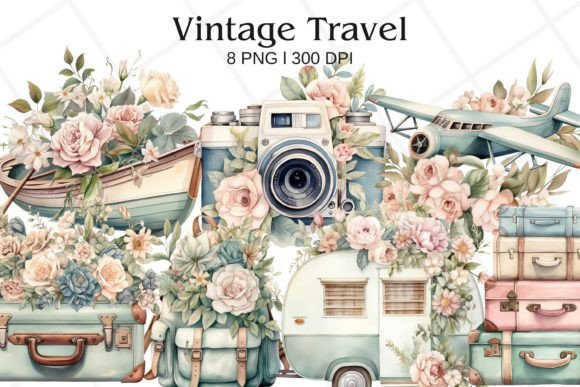 Download Vintage Travel Watercolor Clipart - Travel Collection