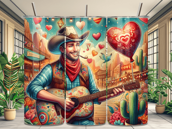 Download Valentine Day Guitar Cowboy Tumbler Wrap - Premium Bundle