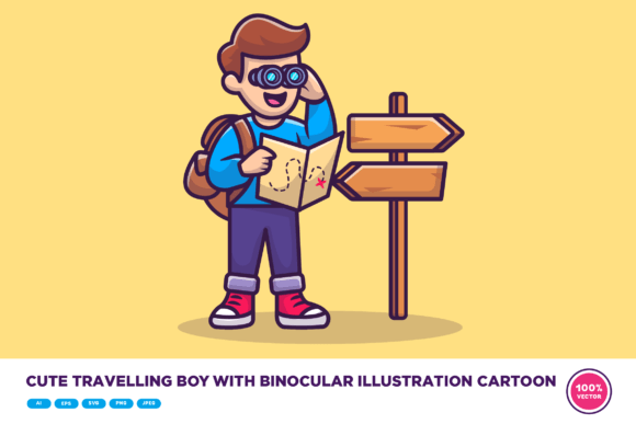 Download Cute Travelling Boy with Binocular - Travel Collection
