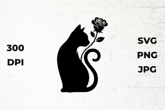 Download Black Cat Silhouette with a Rose - Premium Resources