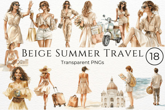 Download Beige Summer Travel Watercolor Clipart - Travel Collection