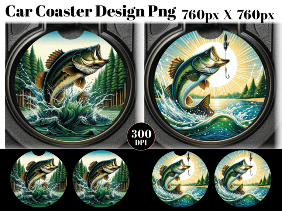 Download Bass Fishing Car Coaster PNG Sublimation - Fishing Collection
