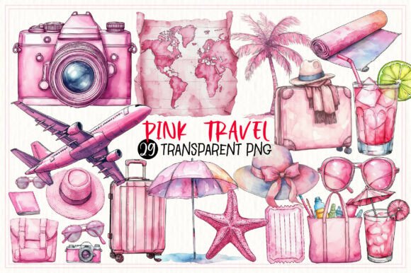 Download Pink Watercolor Travel PNG Clipart - Premium Resources