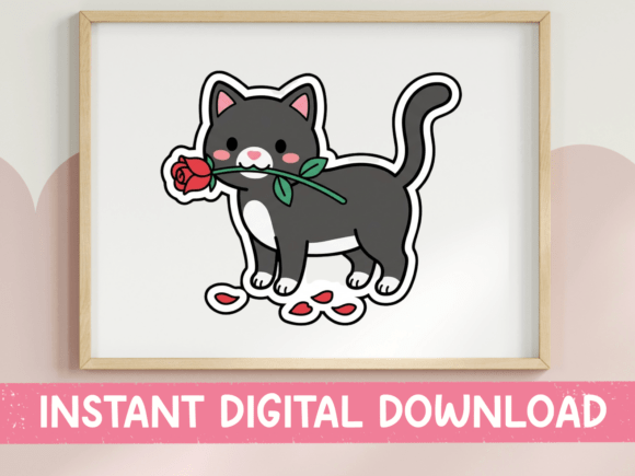 Download Tuxedo Cat with Rose Valentine Sticker - Cat with rose Collection