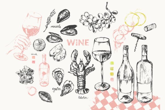 Download Wine and Snack Sketches - Sketch Collection