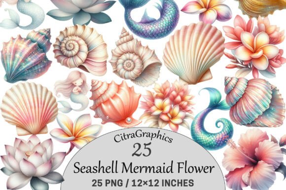 Download Seashell Mermaid Flower Clipart. - Seashell Collection