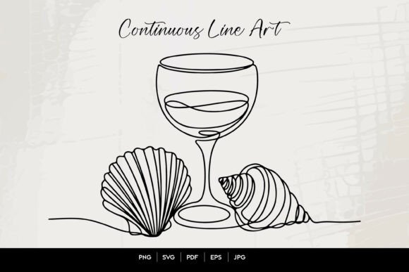Download Wine Glass and Seashell Line Art - Seashell Collection