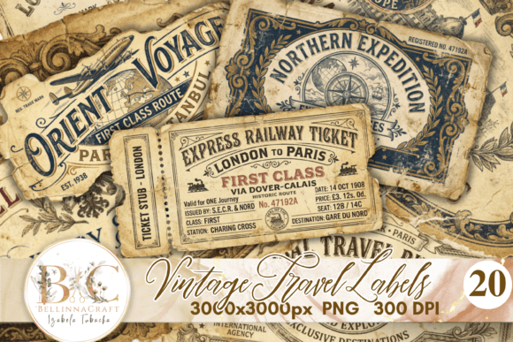 Download Vintage Travel Labels PNG Bundle - Premium Resources