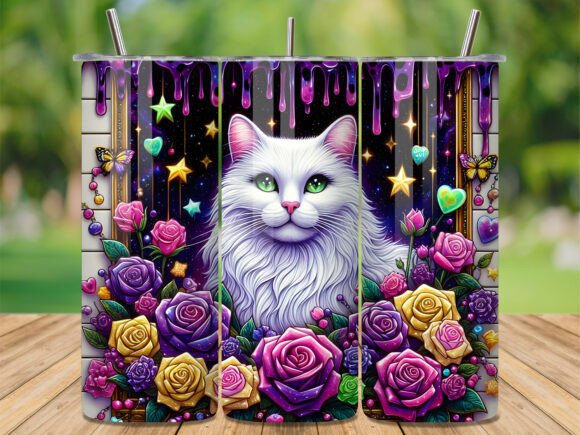 Download Majestic White Cat with Rose Tumbler PNG - Cat with rose Collection